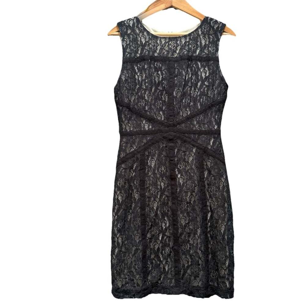 Bisou Bisou Black Lace Sleeveless Sheath Cocktail Mini Dress Size 8 LBD Formal